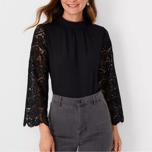NWOT Ann Taylor Black Lace Sleeve Top